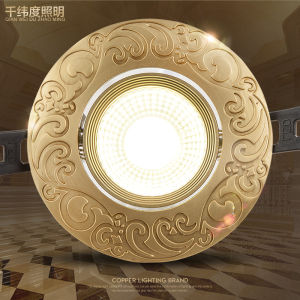 Full Copper Embedded Downlight New Chinese Style LED Spotlight Living Room Ceiling Light Retro Home Use Bedroom Bullseye Hallway Light