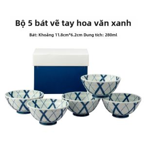 Mino Yaki | Bộ Bát Sứ Trắng Xanh Quà Tặng Đồ Dùng Mới