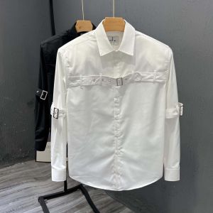 White Casual Long Sleeve Mens Shirt Fashionable New Style Premium Feel Pure Color Iron Free Black Shirt for Youth Autumn Wear