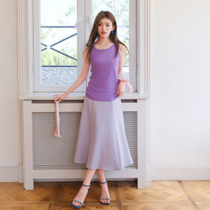 Lavender Purple Elegant Draped A-Line Skirt