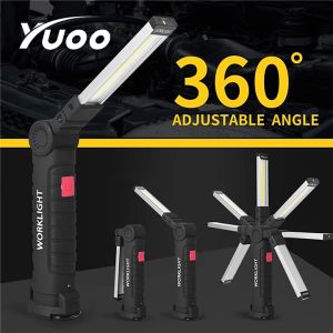 Yuoo USB Rechargeable Work Lights LED Work Light Hanging Hook 5 Modes Magnetic USB Rechargeable Flashlight Portable Working Flash Light