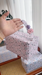 Tas Kosmetik พิมพ์ลายการ์ตูนน่ารักกระเป๋าเก็บของแบบ VINTLOOK สายรัดแบบซิป