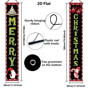 Merry Christmas Porch Banner Gnome Bauble Candy Cane Vertical Door Couplets for Front Door Outdoor Xmas Holiday Decor