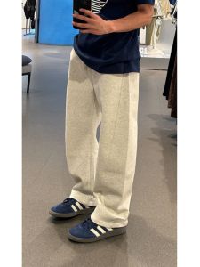 Loose Fit Mens Fleece Lined Straight Leg Sporty Casual Pants Autumn Winter Grey Floral Sportskhaki Trousers for Teen Boys