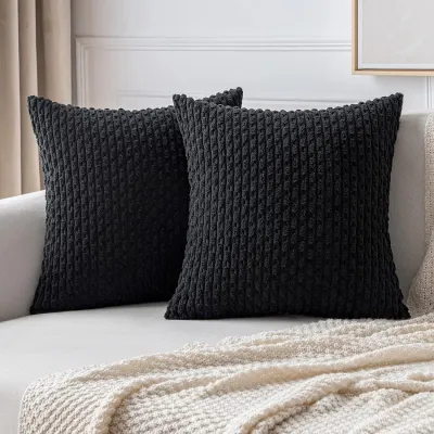 Spring Decorative Throw Pillow Covers Farmhouse Boho Home Decor Striped Corduroy Square Pillowcases 20 X 20 Inch Green