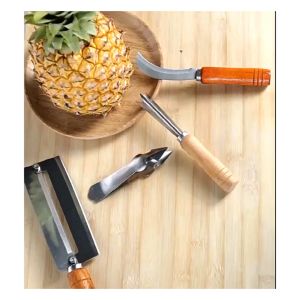 Pisau Ulir Pengupas Nanas Gagang Kayu Anti Slip / Alat Peeler Ulir Pembersih Nenas Stainless Steel