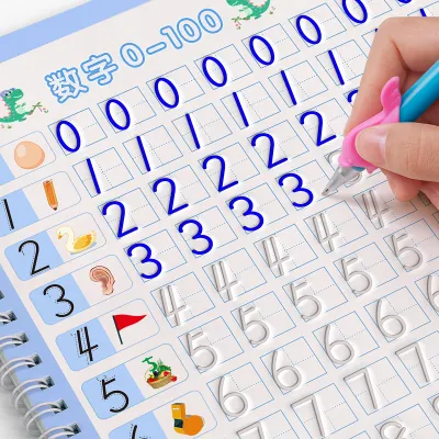 เด็กนํากลับมาใช้ใหม่ 3D Copybook สําหรับตัวอักษรตัวเลขลายมือ Copybooks การเรียนรู้คณิตศาสตร์การเขียนหนังสือฝึกหัดสําหรับเด็ก