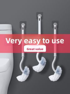Japanese Style Long Handle Toilet Brush Soft Bristle Bendable Head Household Bathroom Cleaning Tool for Toilet Seat Bowl