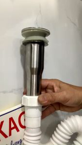 Xả lavabo nhấn Kace KAG-KX18 bộ xả inox 304 ống thải ruột gà cho chậu rửa mặt sứ hiệu suất sử dụng tốt chặn tóc thoát nước nhanh