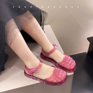 Summer New Closed Toe Children Sandals Girls Jelly Shoes Princess All-Matching Baby Soft Bottom Flats Beach Shoes