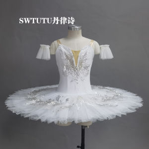 White Sequin Tutu Skirt Ballet Dance Costume for Children Swan Lake Performance Adult Fairy Costume Sparkling Four