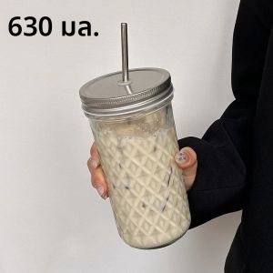 Ins สไตล์ถ้วยแก้วใสพร้อมฝาปิดฟางความจุขนาดใหญ่ทนความร้อน Boba นมชาแว่นตาแก้วกาแฟน้ําผลไม้เครื่องดื่มเย็นถ้วย