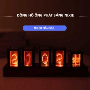 Đồng Hồ Để Bàn Kỹ Thuật Số Đèn LED RGB Phát Sáng Kiểu Nixie Bằng Gỗ Tự Làm Trang Trí Phòng Game Quà Tặng Sang Trọng Phong Cách Cổ Điển