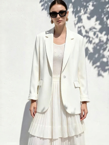 AMII | Office Business Bird Button Notch Collar Loose Mid-weight Midi Womens Suit