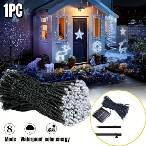 1Pc Solar String Lights Patio Decorative Lights 8 Modes Outdoor Waterproof LED Solar Fairy Lights for Home Garden Party Decor