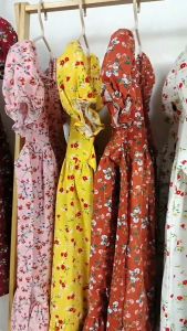 Cotton Linen Puff Sleeves Maxi Dress for Kids