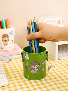 Tempat Pensil Bucket Pen Holder Ember Retro Desk Organizer Tong Plastik Tempat Pen Alat Tulis