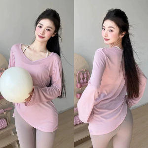 Slimming Effect Sports Top Womens Loose Long Sleeve V-Neck Quick Dry Fitness Yoga Shirt Breathable Moisture Wicking Jacket