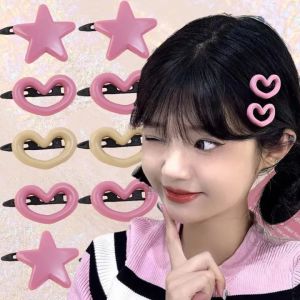 10Pcs Sweet Star Love Hairpins Korean Cute Candy Color Girl Hollow Heart BB Barrettes Y2K Fashion Clip Headwear Hair Accessories