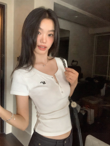 ALOHA LU | Áo Thun Henley Cổ Co Giản Đơn In Chữ Bằng Cotton Sạch 100%