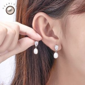 Natural White Freshwater Pearl Drop Earrings for Women Cubic Zirconia Earrings Prom Party Jewelry