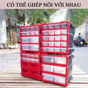 Bộ 4 hộp đựng linh kiện đa năng BISON tủ nhựa đựng đồ nghề nhiều ngăn có thể ghép nối chất liệu nhựa nguyên sinh PP5 chống va đập hộp nhựa đựng dụng cụ đồ nghề ốc vít linh kiện điện tử