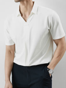 Áo Thun Polo Cổ Chữ V Ice Silk Không Đường May Mùa Hè Mỏng Co Giãn Cao Thoáng Khí Thoải Mái Thường Ngày Cao Cấp Cổ Polo Tay Ngắn