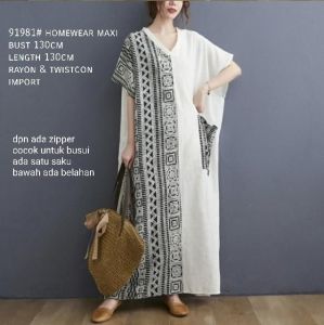 ●ECLAIRE● 003 Dress Maksi Maxi Loose Jumbo Oversize Bigsize Leher Vneck Lengan Pendek Shortsleeves Busui Friendly Motif Tribal Import 91981