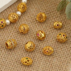 18K Gold Lace Spacer Beads round Loose Beads DIY Handmade Jewelry Bracelet Cord Weaving Accessories Hollow out Design Fashionable
