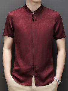 J&FO | Summer Chinese Style Printed Mens Short Sleeve Tang Suit Shirt
