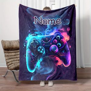 VIKAMA Gamepad Neon Cover Blanket Gradient Super Soft Warm Gaming Blanket Living Room Bedroom Game Room Cover Blanket