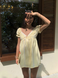 audwyn | Floral Collar A-line Bubble Sleeve Dress Two-piece Set