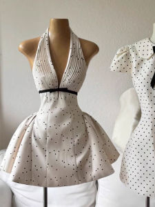French Polka Dot Bow Halter Neck Slimming Dress
