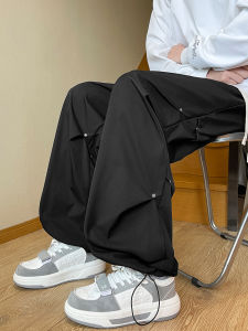 กางเกงลำลองชายทรงหลวมขากว้างเอวยางยืดฤดูใบไม้ร่วงกลางแจ้ง กางเกงขายาวทรงตรงผ้าฝ้ายผสมสีพื้น ทรงลำลอง สไตล์อเมริกัน