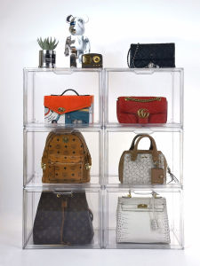 Acrylic Luxury Bag Storage Box Transparent Display Cabinet Home Use Organizer Shelf for Living Room Bedroom Closet