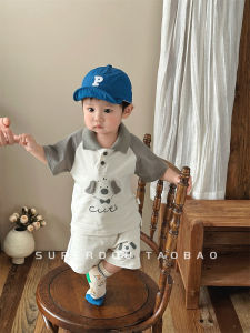 Cute Boy Summer Outfit Baby Summer Clothes Cartoon POLO Shirt Shorts Two-Piece Set Infant Boy Summer Apparel Cotton Blend