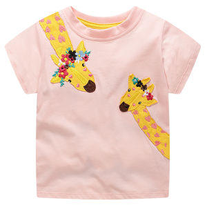 เสื้อยืดเด็กผู้หญิงเด็กน้อยผ้าฝ้ายเสื้อยืดสำหรับเด็กผู้หญิงสำหรับเด็กทารกลายการ์ตูนรูปยีราฟสัตว์ Baju Anak 1-7ปี