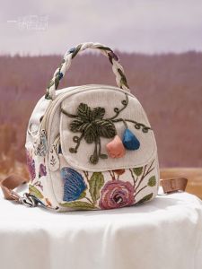 Multi-Functional Mini Backpack for Mother And Child Crossbody Ethnic Weaving Cloth Bag Soft Shoulder Strap Daily Use Backpack