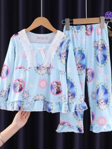 ชุดนอนเจ้าหญิงเอลซ่า แขนยาว สำหรับเด็กผู้หญิง ชุดอยู่บ้าน ชุดฤดูร้อน ชุดปรับอากาศ เสื้อผ้าเด็ก ชุดนอน ชุดอยู่บ้าน ชุดฤดูใบไม้ผลิ