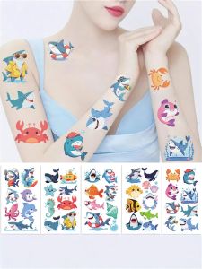 Cartoon Shark Temporary Tattoo Stickers Waterproof Party Fesitval Children Disposable Graffiti Water Transfer Safe Undersea Animal Tattoo Art