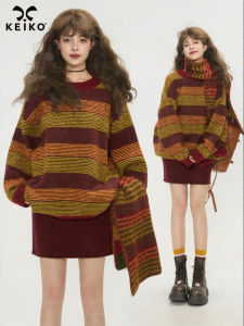 KEIKO | Retro Colorful Stripe Lazy Loose Knit Sweater