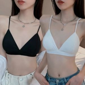 Ice Silk Beauty Back Glossy Triangle Cup Brassiere/ Solid Color Wire-free Push Up Lingerie/ Halter Soft Seamless Elastic Underwear