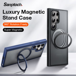 Sanptoch เคสขาตั้งแหวนหมุนได้360 ° สำหรับ Samsung Galaxy S24 S25เข้ากันได้กับ Magsafe ระดับทหารฝาครอบกันกระแทกสำหรับ S23 25 Plus เคสที่วางแหวนเคลือบโปร่งแสงพิเศษ