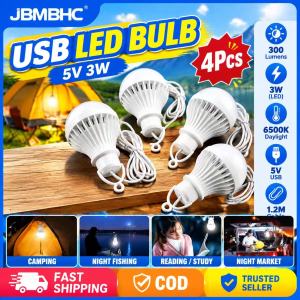 JBMBHC 4PCS Portable 5V USB Powered LED Light Bulb Mini Hanging Lamp With Hook For Power Bank Laptop Computer Car Charger Bedroom Dormitory Study Night Light White