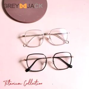 Grey Jack Frame Kacamata Model Kotak Bahan Titanium Fashion Unik Style Vintage Pria Wanita Bisa Minus 95033