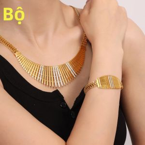 Retro Thời Trang Nữ Bộ Trang Sức Dây Thép Không Gỉ Vòng Cổ Và Vòng Tay Charm Hình Học Sang Trọng Bán Buôn