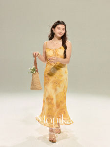 Đầm Hoa Dành Cho Người Mập Có Dây Đeo Phong Cách Mùa Hè Elegante