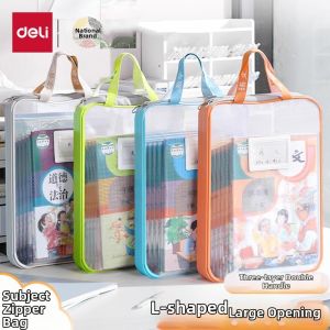 deli | L Shaped Transparent Zippered Large Opening Student File Bag