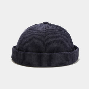 Japanese-style Workwear-style Corduroy Top Hat with Leather Snap Fastener Multi-color Adjustable Without Brim Style