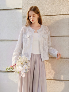 XIANGYING | French Style White Round Neck Short Sleeve Summer Jacket Thin Loose